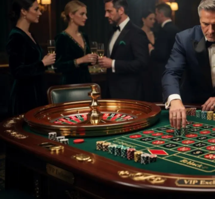 Luksusowe stanowisko ruletki VIP z eleganckim wystrojem i oświetleniem